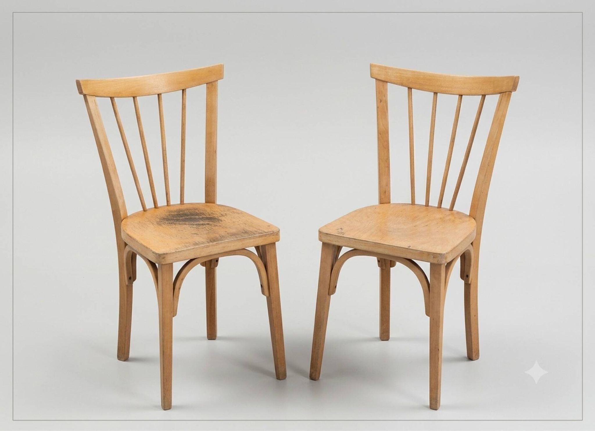 Pair of vintage bistro chairs with slats in beech (1960) - Style