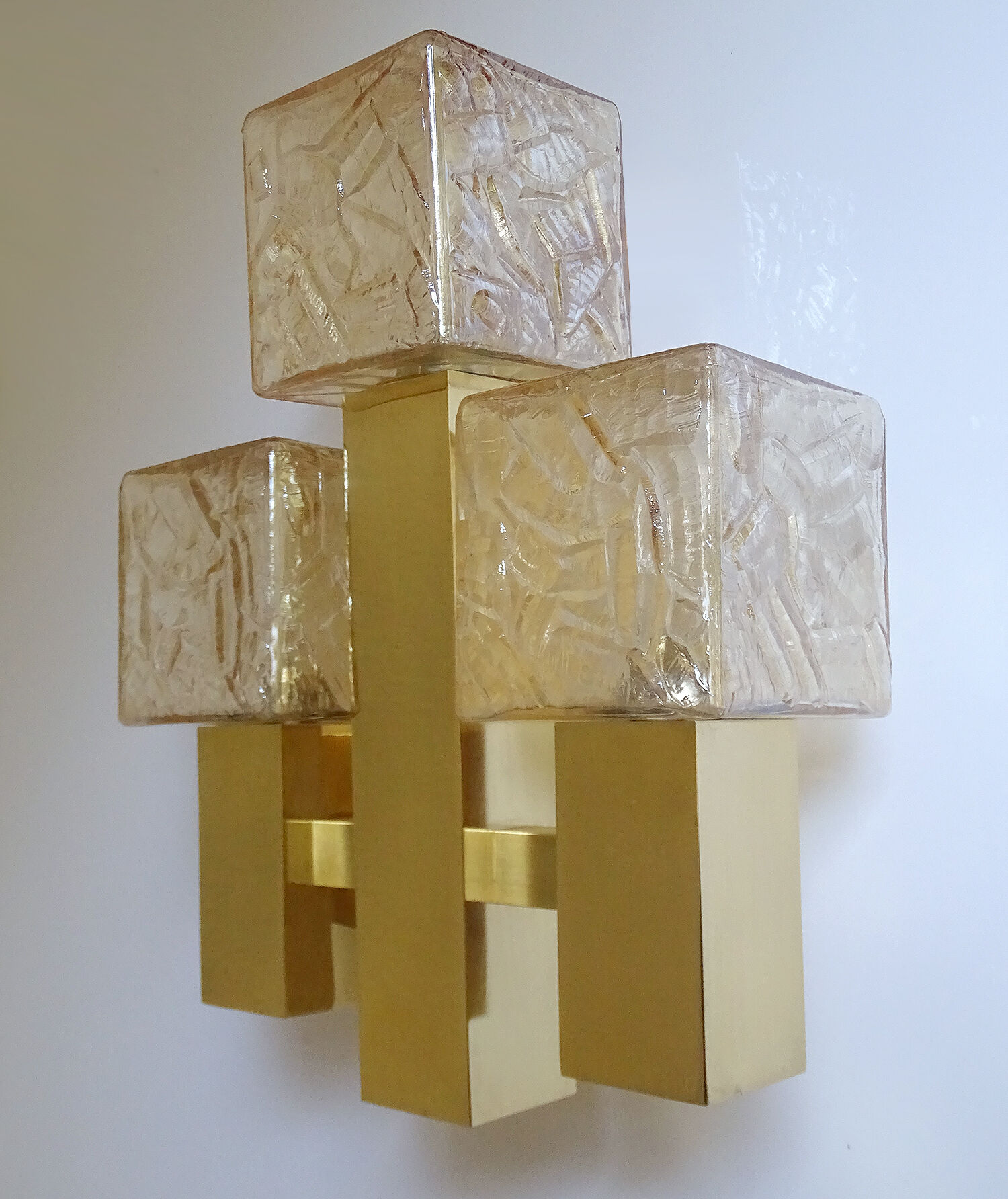 Wall lamp vintage kalmar austria, brass & glass, 70s