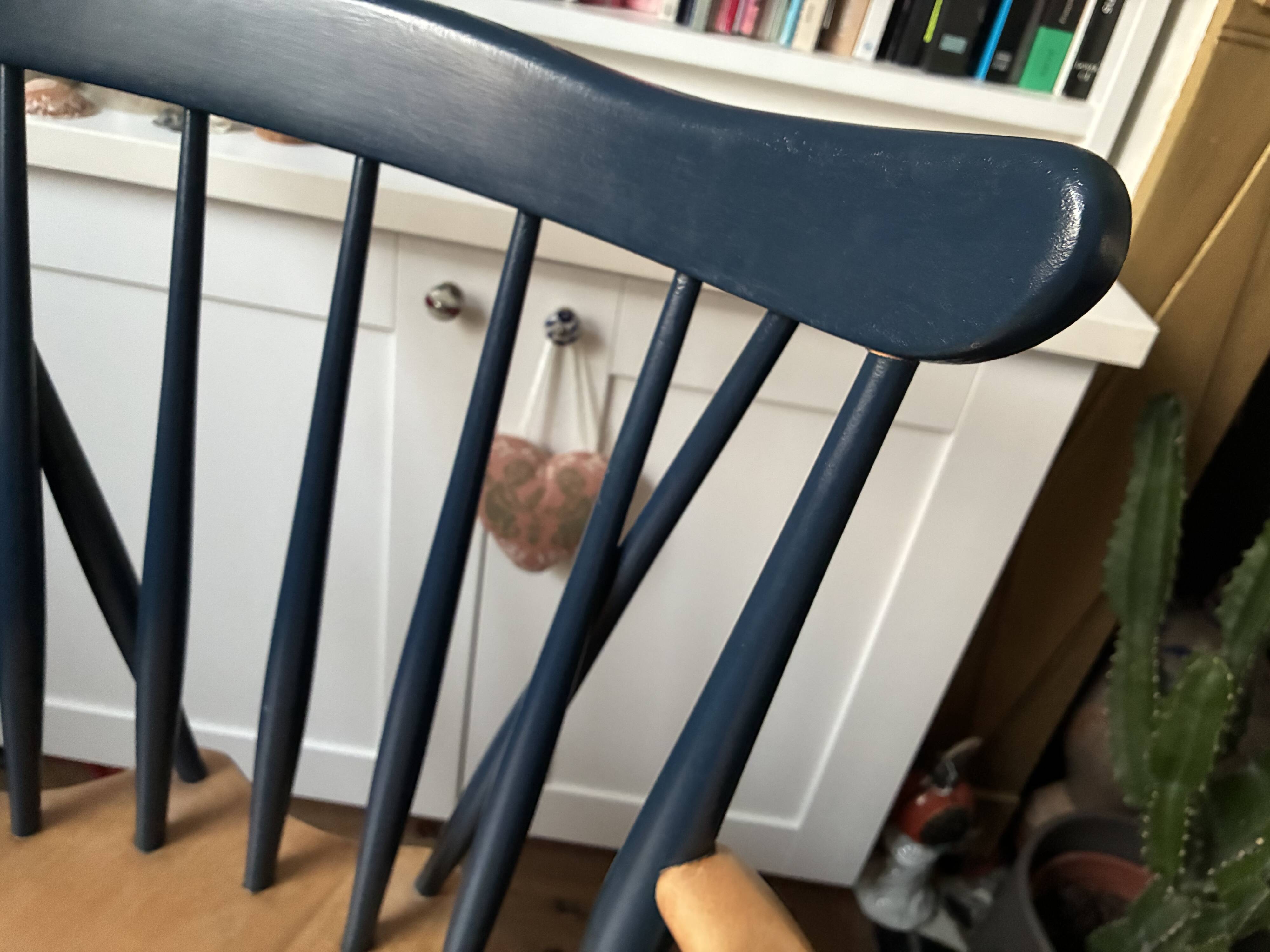 Scandinavian chair in wood and navy blue