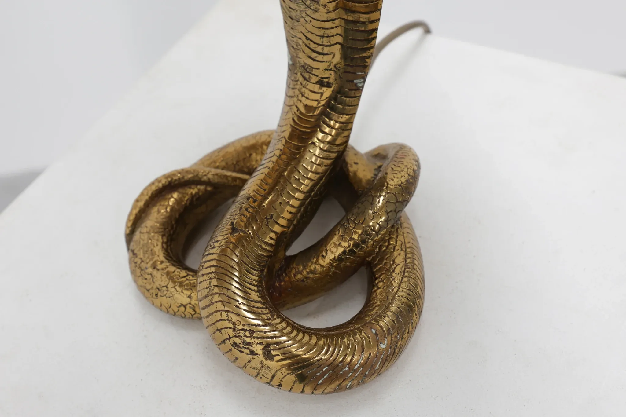 Hollywood Regency Brass Cobra Table Lamp with Brown Shade, France, 1970s