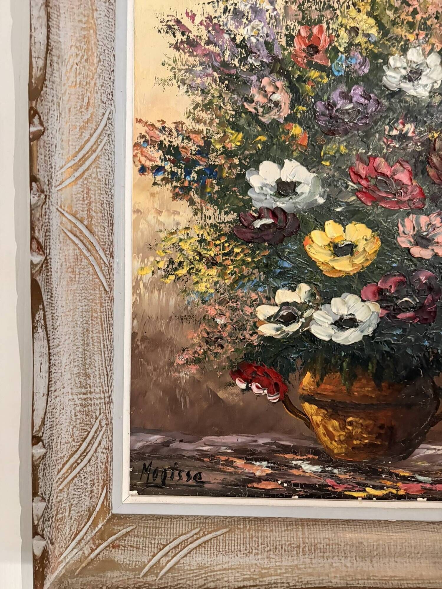Oil Painting Canvas Bouquet Flowers Still Life Signed Robert Mogis
