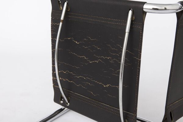 Tabouret de bar cantilever vintage, cadre en chrome, simili cuir noir, années 1990.