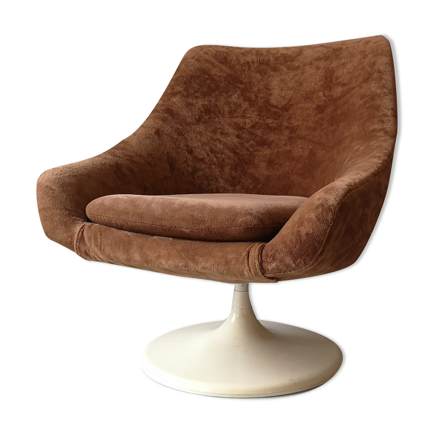 Tulip armchair in terracotta velvet, design 1970