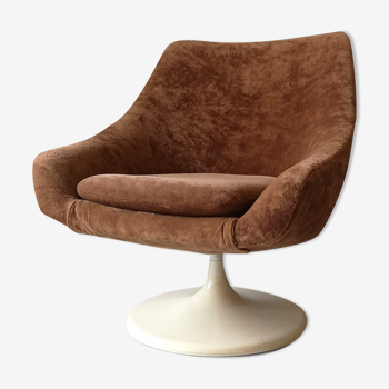 Tulip armchair in terracotta velvet, design 1970