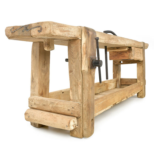 Établi d’atelier en bois ancien (74 x 210 x 47cm)