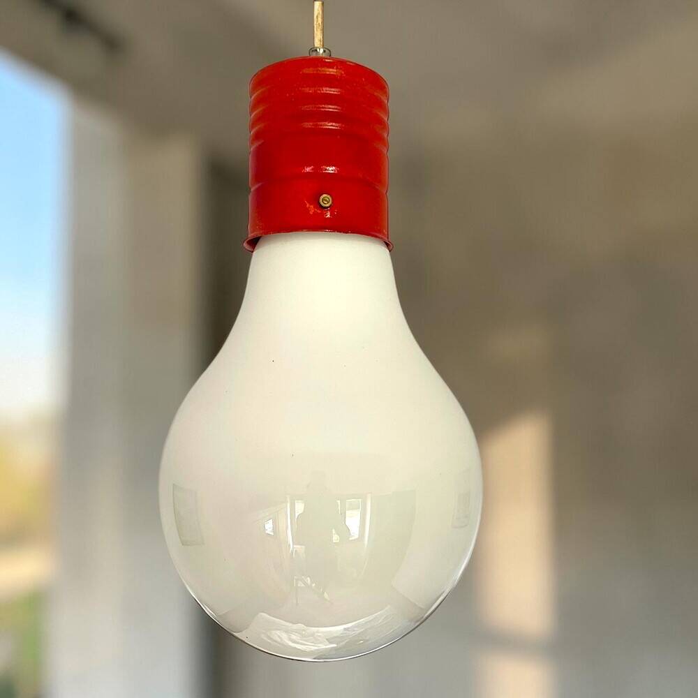 Giant 1970s Edison bulb glass hanging lamp