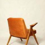 Vintage Lounge Chair Burt Orange by J. Chierowski, 1960, Scandinavian Design Velvet Fabric