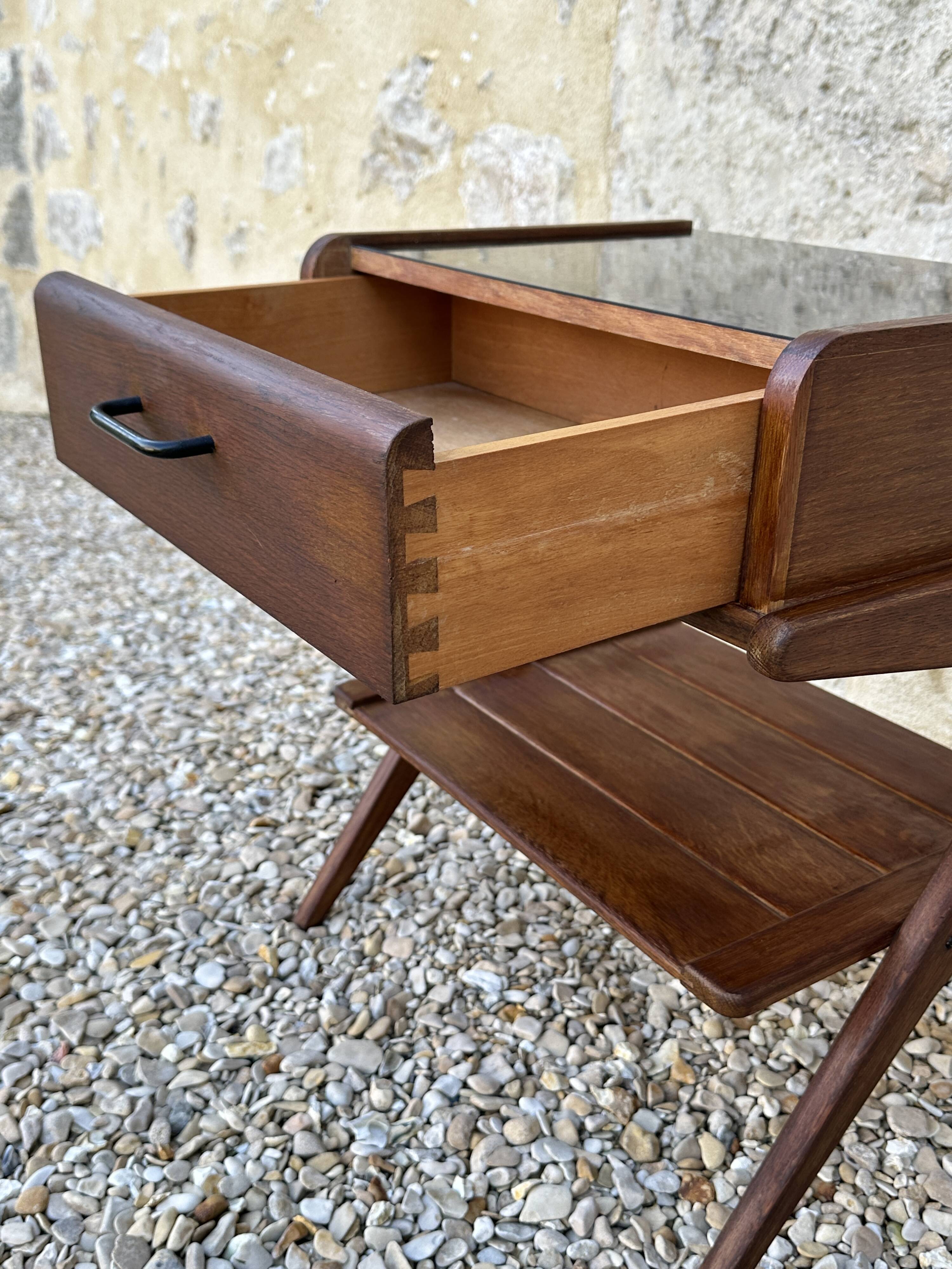 Vintage oak bedside table, 50s and 60s design