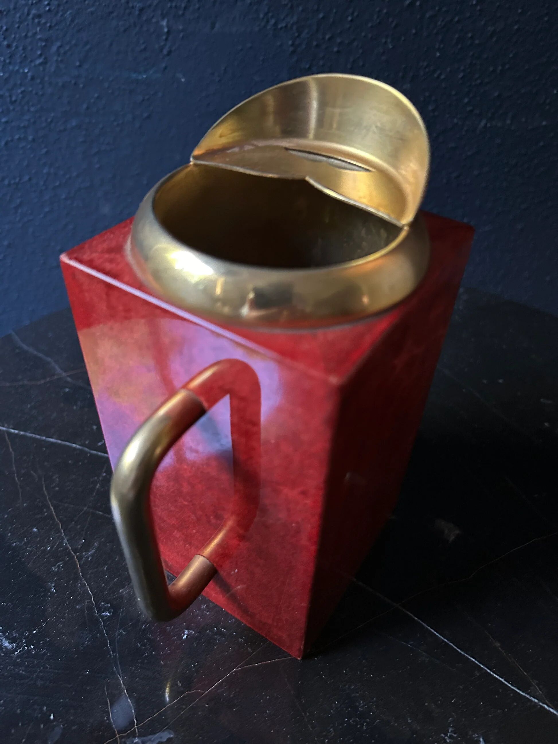 Aldo Tura red mixing pitcher with mixing spoon, Italy 1970s