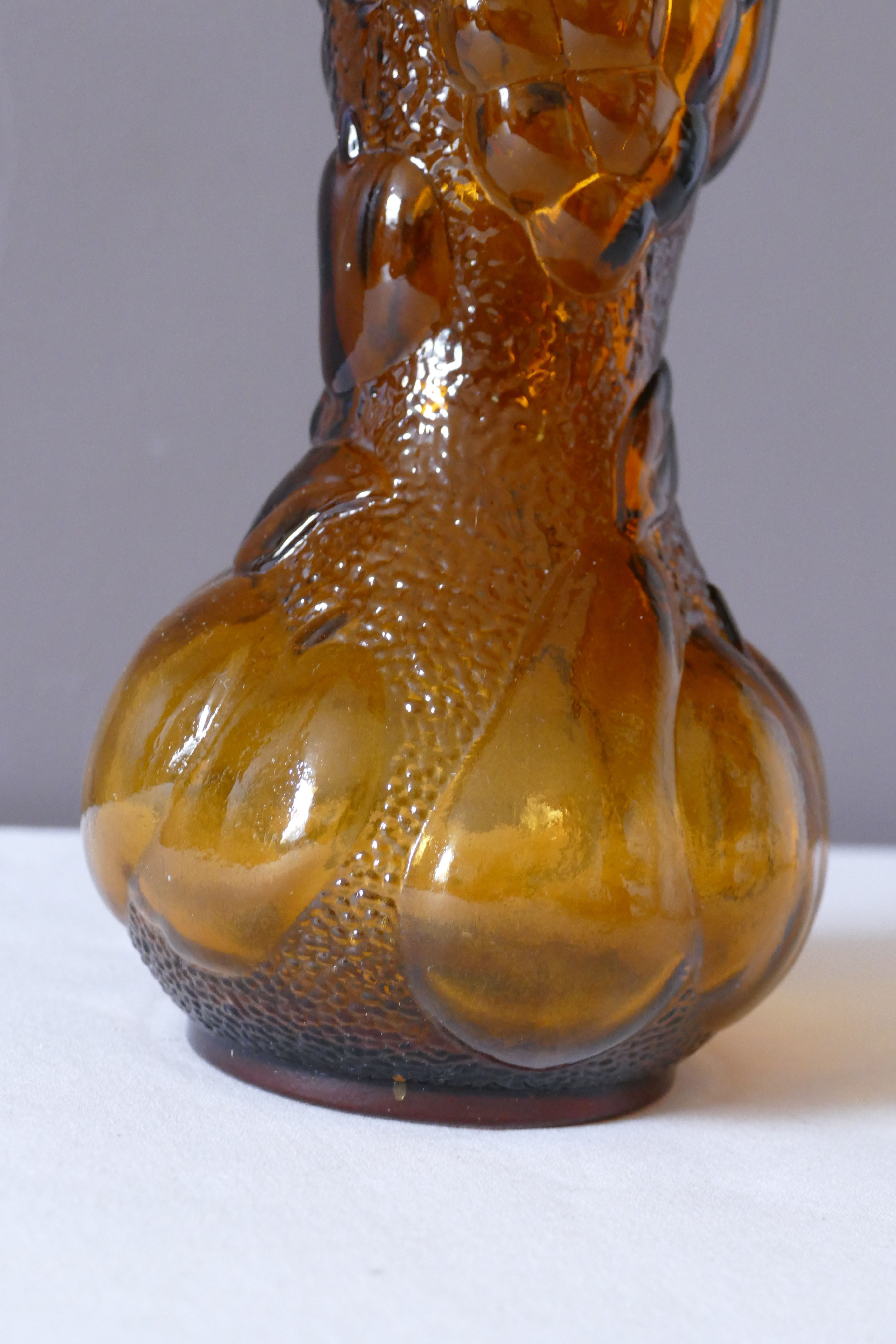 Vase empoli of the 60s, ochre color fruit reliefs