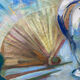 Still life with bouquet and fan, painting on canvas.