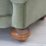 1970s, Danish 3-seater curved sofa, furniture velour, beech wood legs.