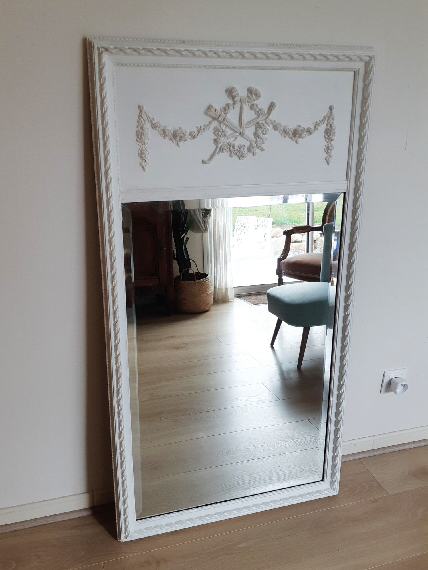 Patinated trumeau mirror Louis XVI style