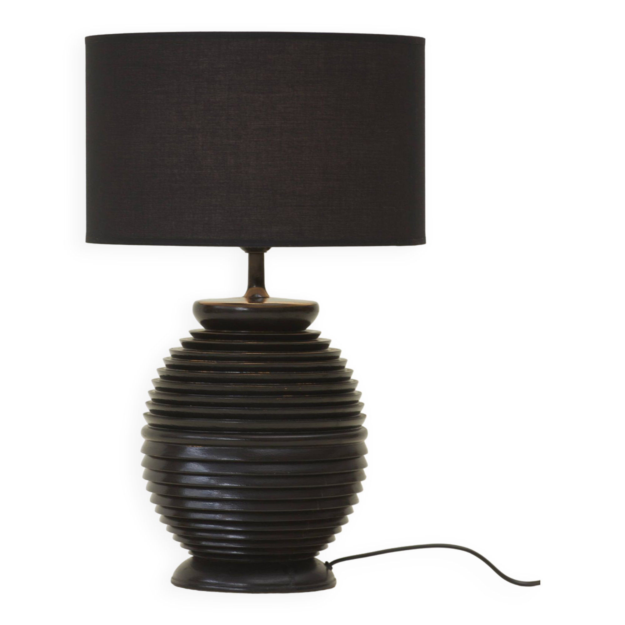 Large vintage black turned wooden lamp base circa 1980