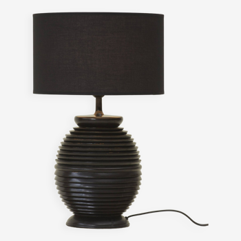 Large vintage black turned wooden lamp base circa 1980