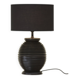 Grand pied de lampe en bois tourné noire vintage circa 1980