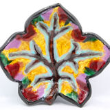 Vintage leaf cutter in multicolored slip in Vallauris style