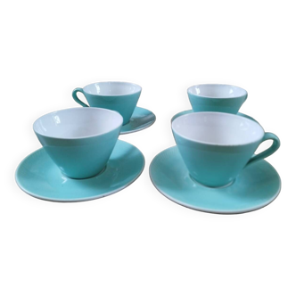 4 grande tasses anciennes Fenal Badonviller vert d'eau