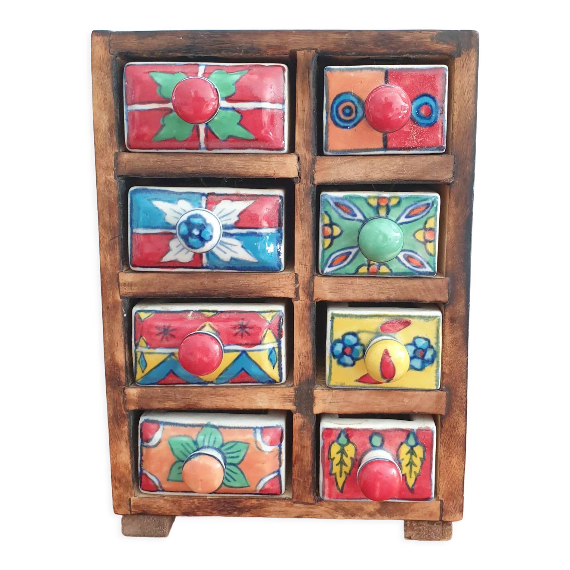 Vintage box with wood and ceramic drawers