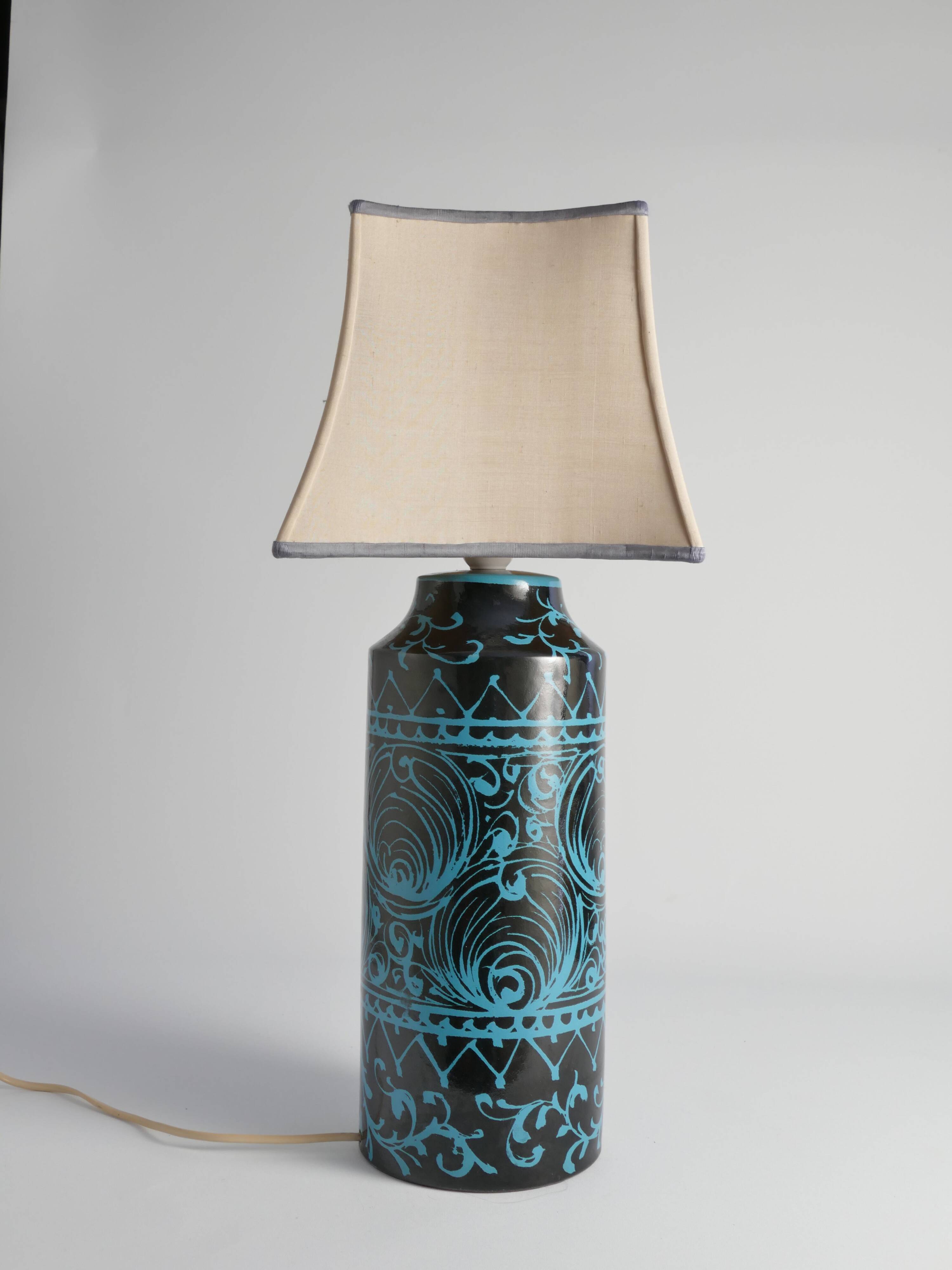 Black and Turquoise Ceramic Table Lamp by Avino Bagni, Italy, 1960s
