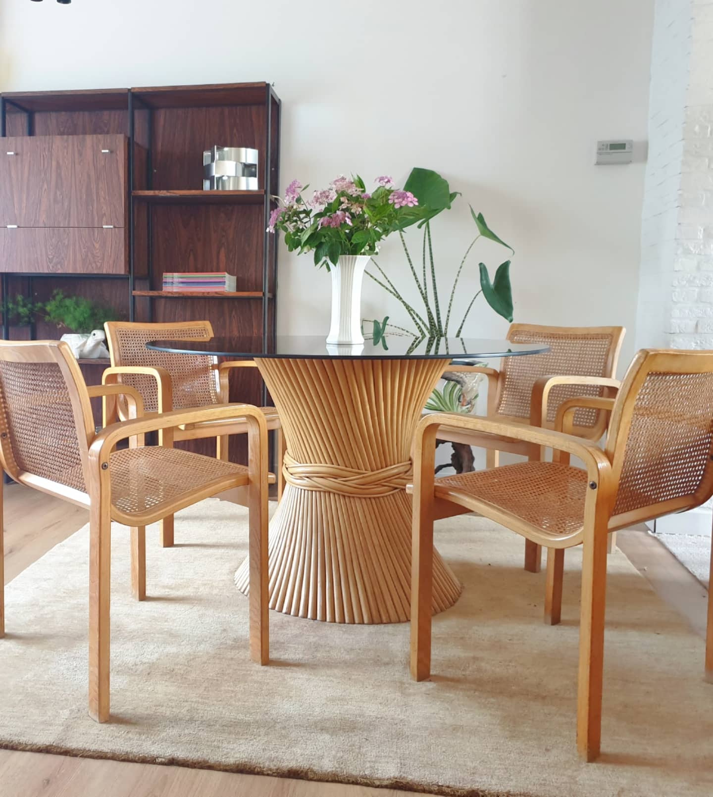 Set of 4 bentwood and cane diningchairs