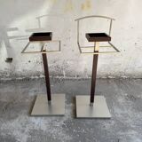 Set of 2 Calligaris holders — silver gray with dark brown wood, metal, and wood design