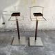 Set of 2 Calligaris holders — silver gray with dark brown wood, metal, and wood design