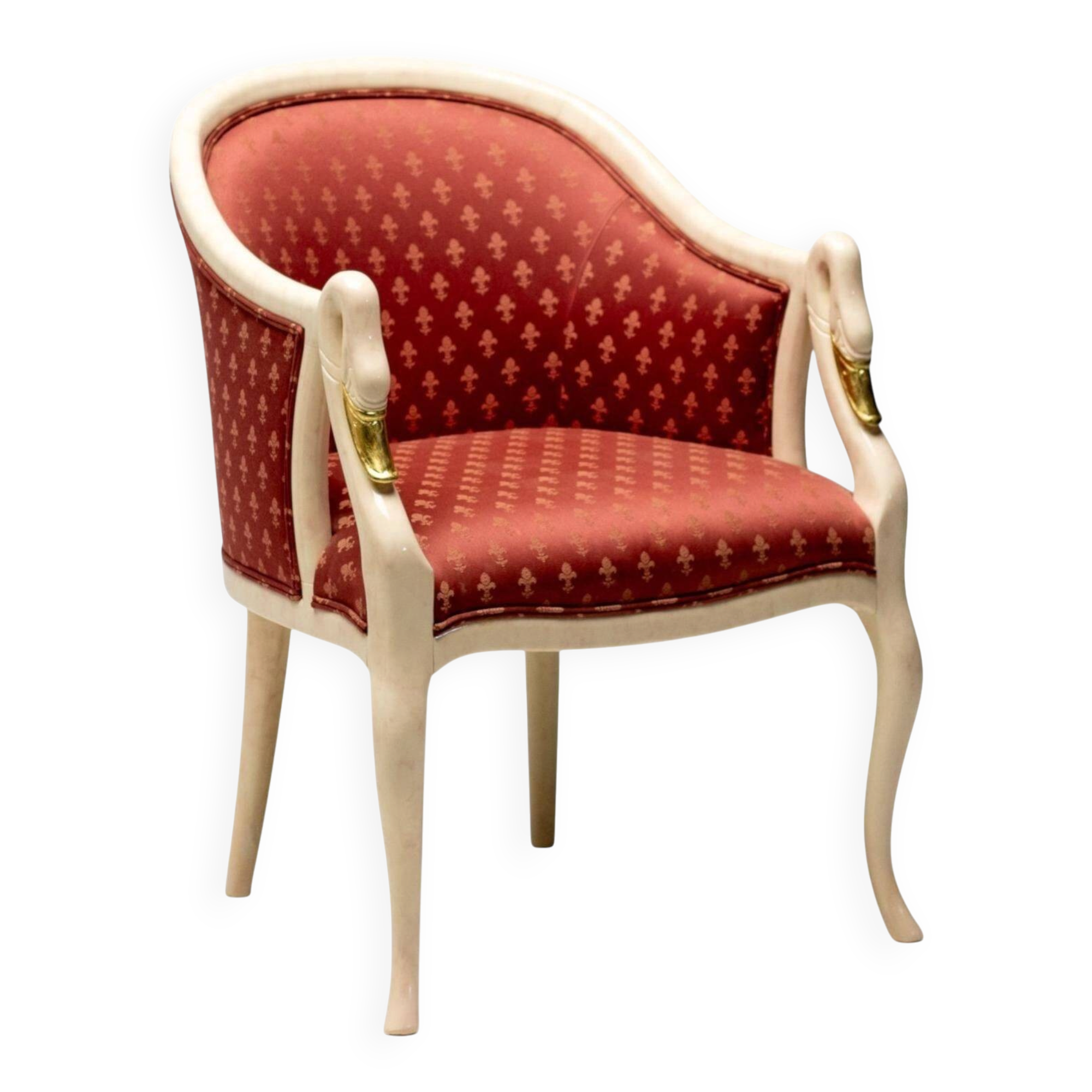 Trüggelmann - Swan neck armchair - Marble and gold base, poppy red damask