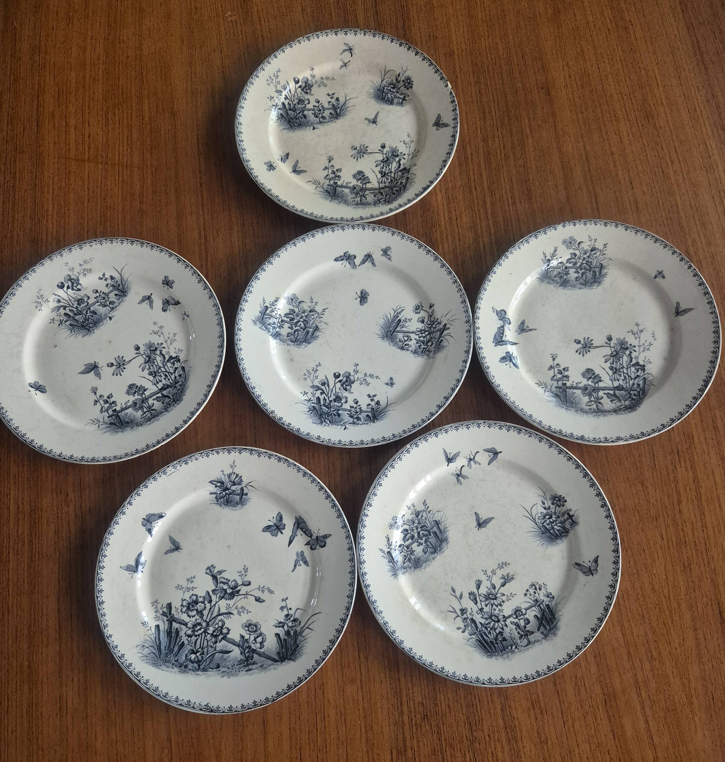 6 flat plates Terre de Fer, 19th century – Digoin & Sarreguemines