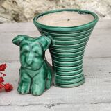 Green ceramic empty pocket dog statue