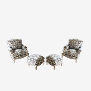 Deux fauteuils et deux poufs Louis XV