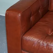 Vintage Minimalist Brown Leather Buttoned Armchair