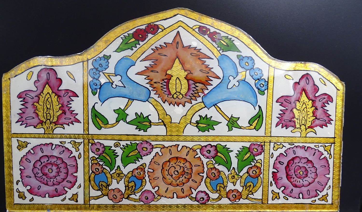 Miroir iranien en verre et peinture sous verre