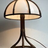 Bamboo rattan mushroom table lamp, Dutch 1970s