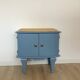 Chevet vintage bleu de nîmes et chêne