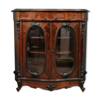 Furniture showcase Boulle curved Napoleon III era in mahogany and blackened wood around 1850