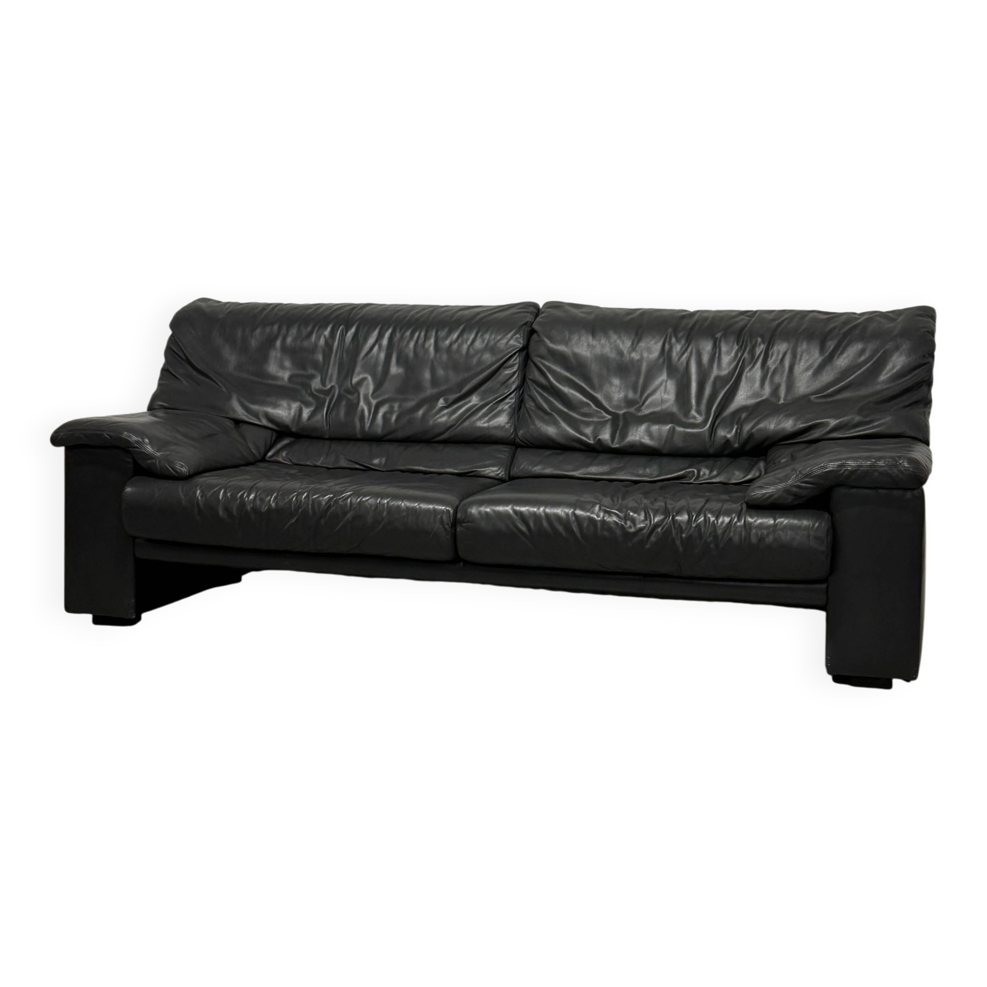 Canapé 3 places par Durlet Belgique | Cuir noir vintage design postmoderne |
