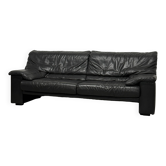 Canapé 3 places par Durlet Belgique | Cuir noir vintage design postmoderne |