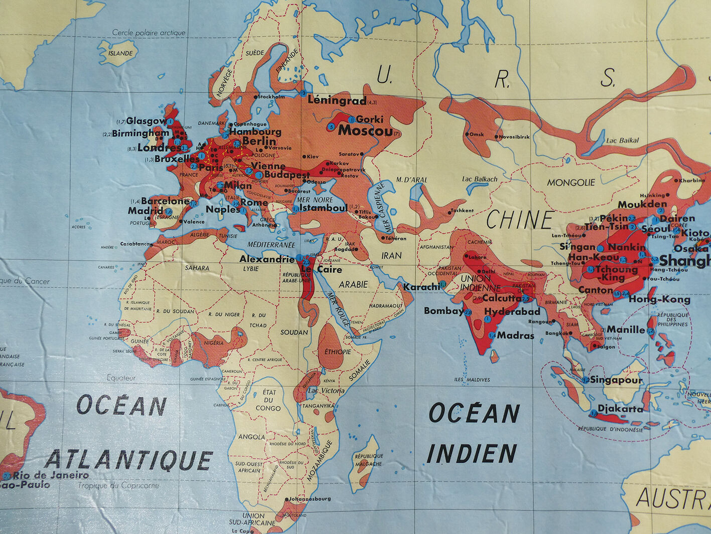 Map world map of the planisphere world MDI 1960