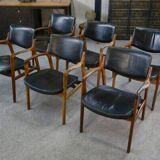 Ensemble de 6 fauteuils scandinaves en cuir et palissandre par Gondo Gravesen pour l’Atelier Bondo Gravesen Snedkerier 1960’s