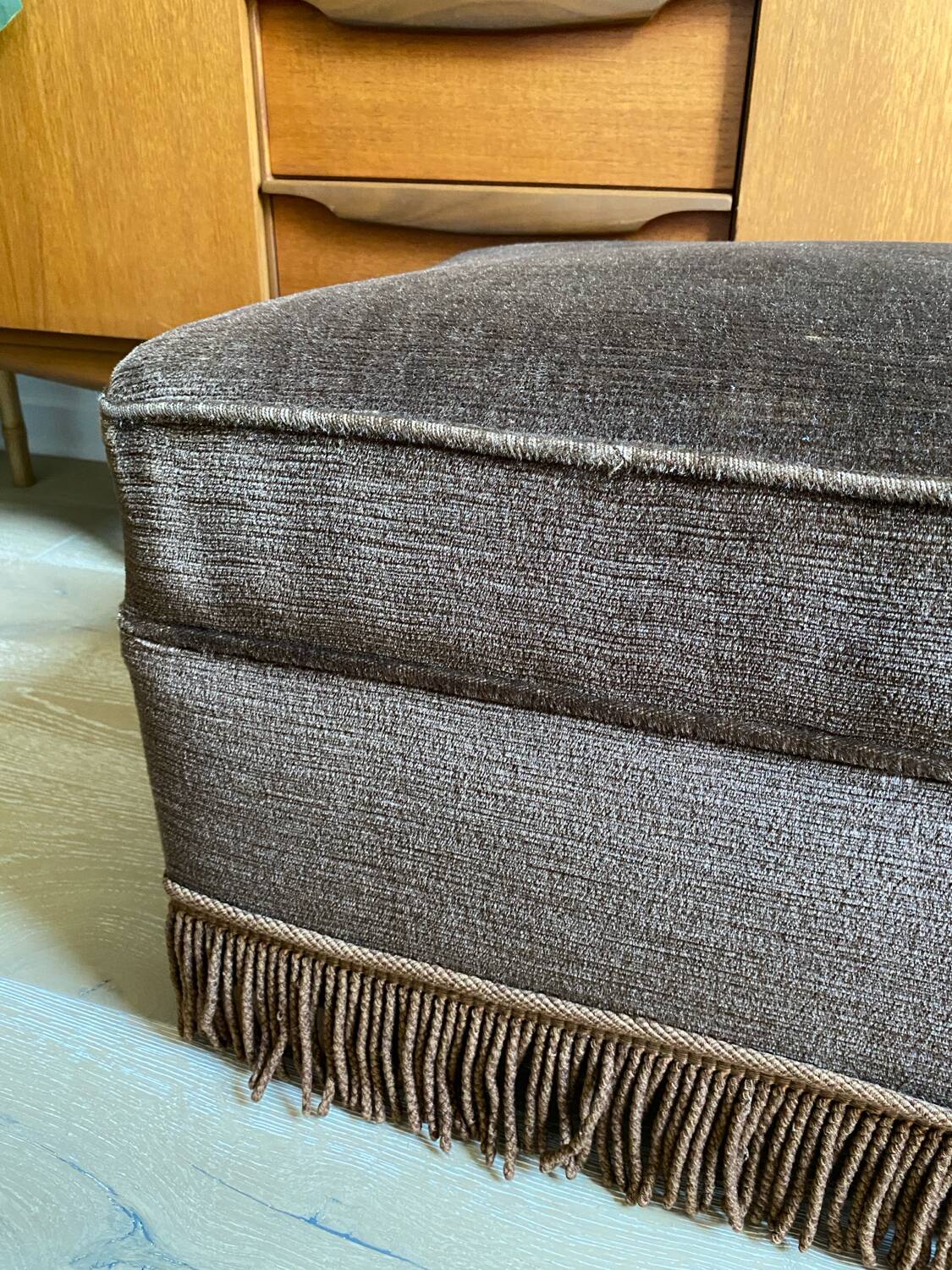 Large brown velvet pouf