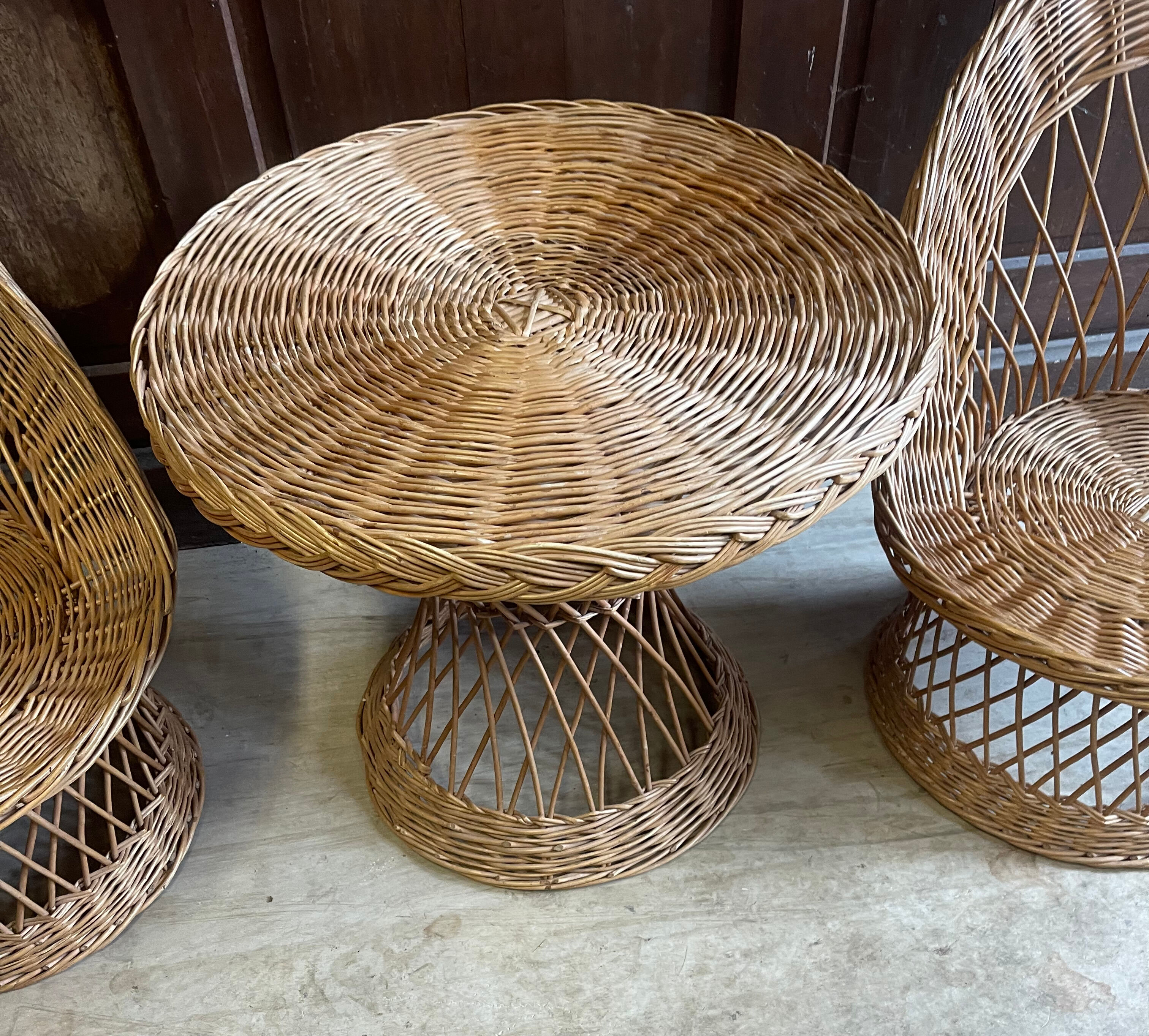 Fauteuils table en rotin vintage
