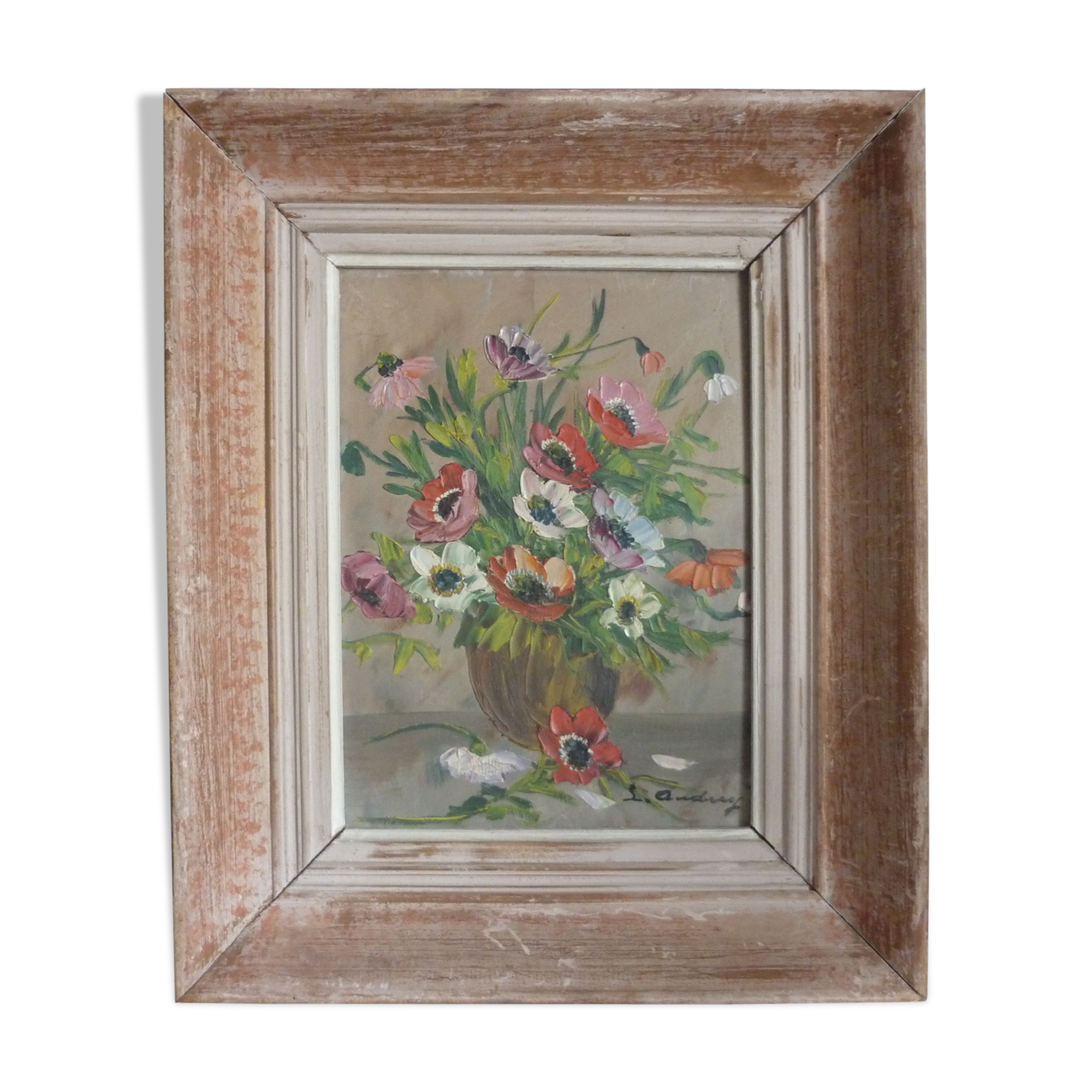Painting painting bouquet flowers signed L.Audrey