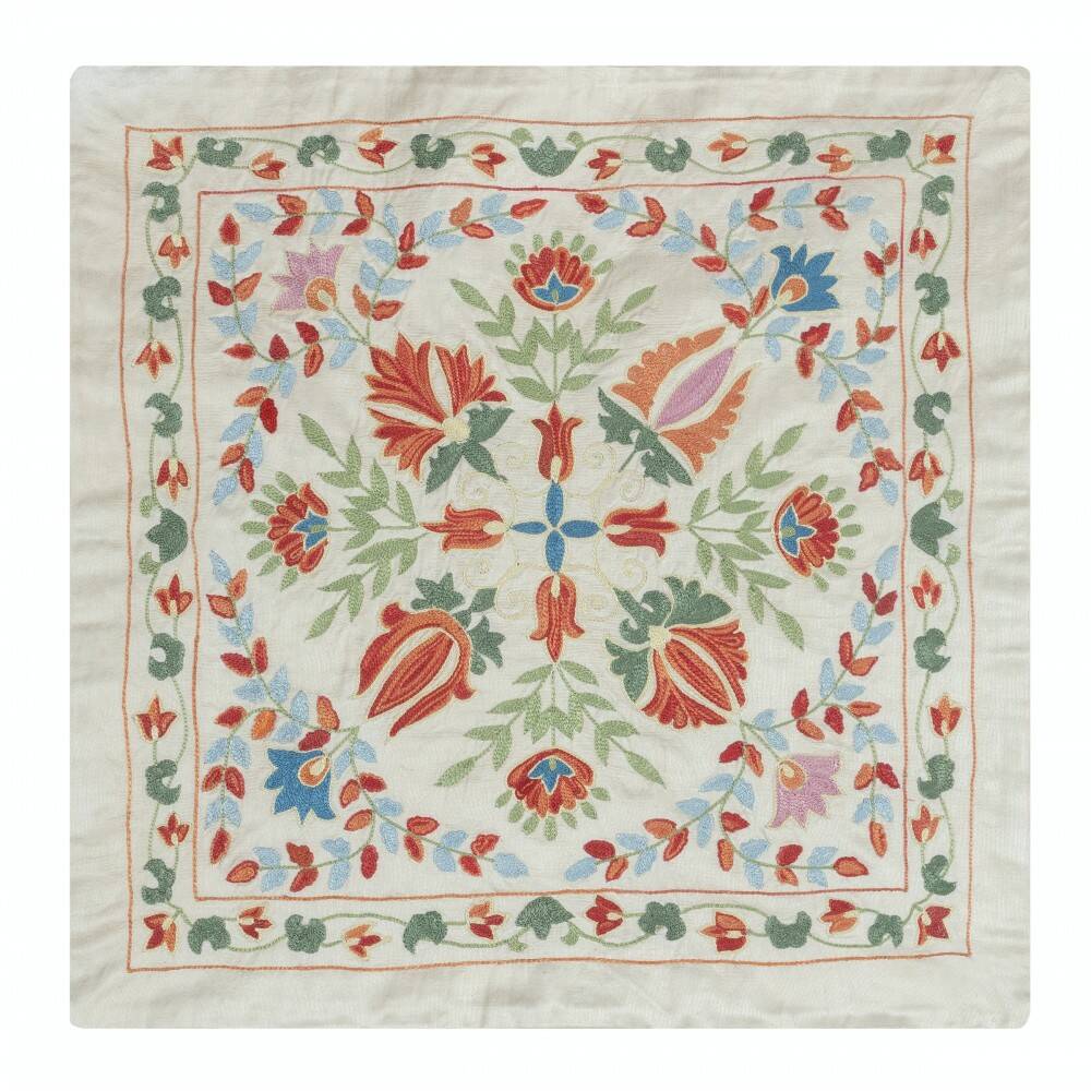 SET OF 2 - 100% Silk Cushion Covers. Embroidered Accent Pillows. Traditional Throw Pillows
