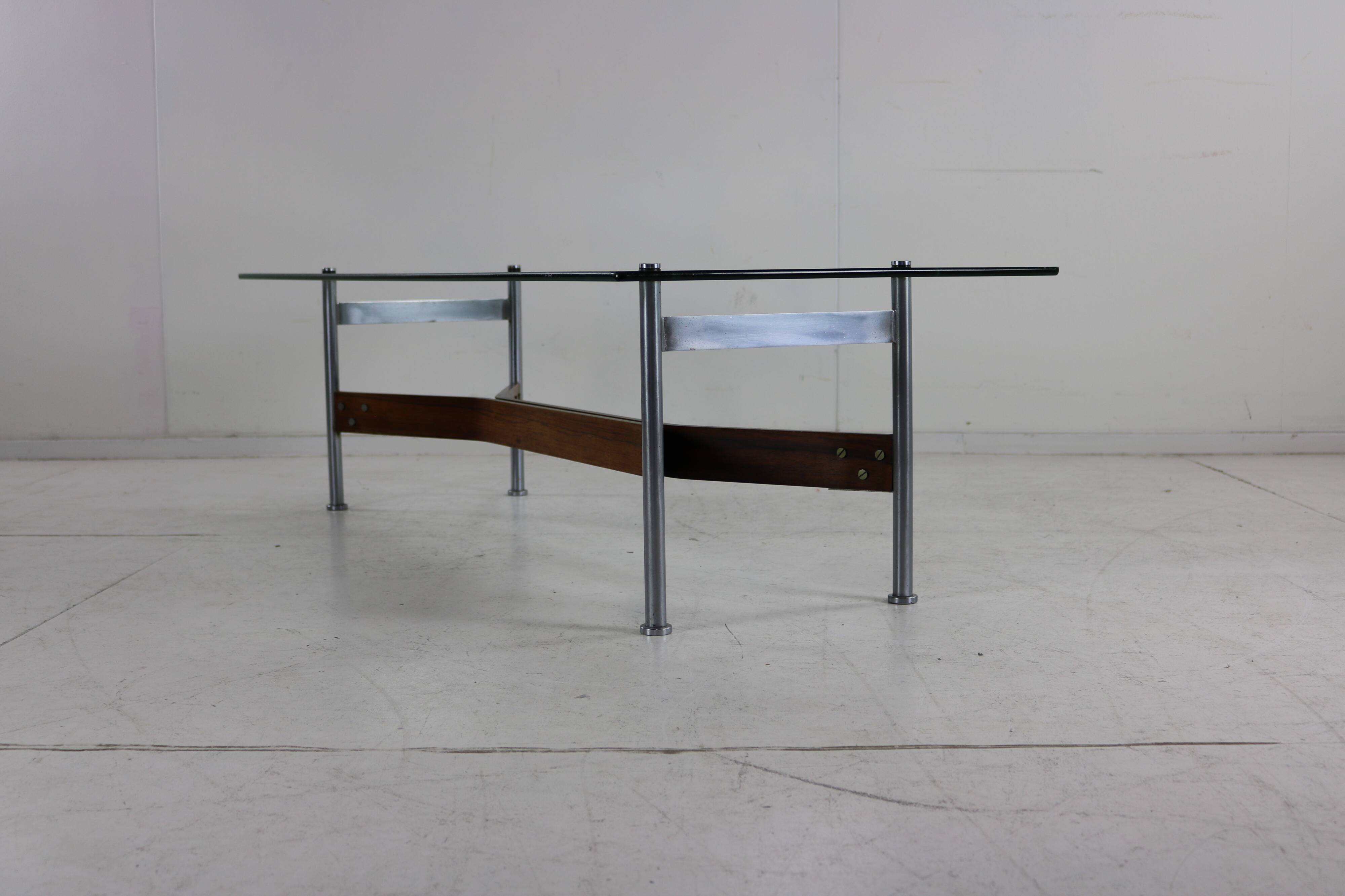 Glass and rosewood coffee table in a 1960s design by Rudolf Glatzel for Fristho