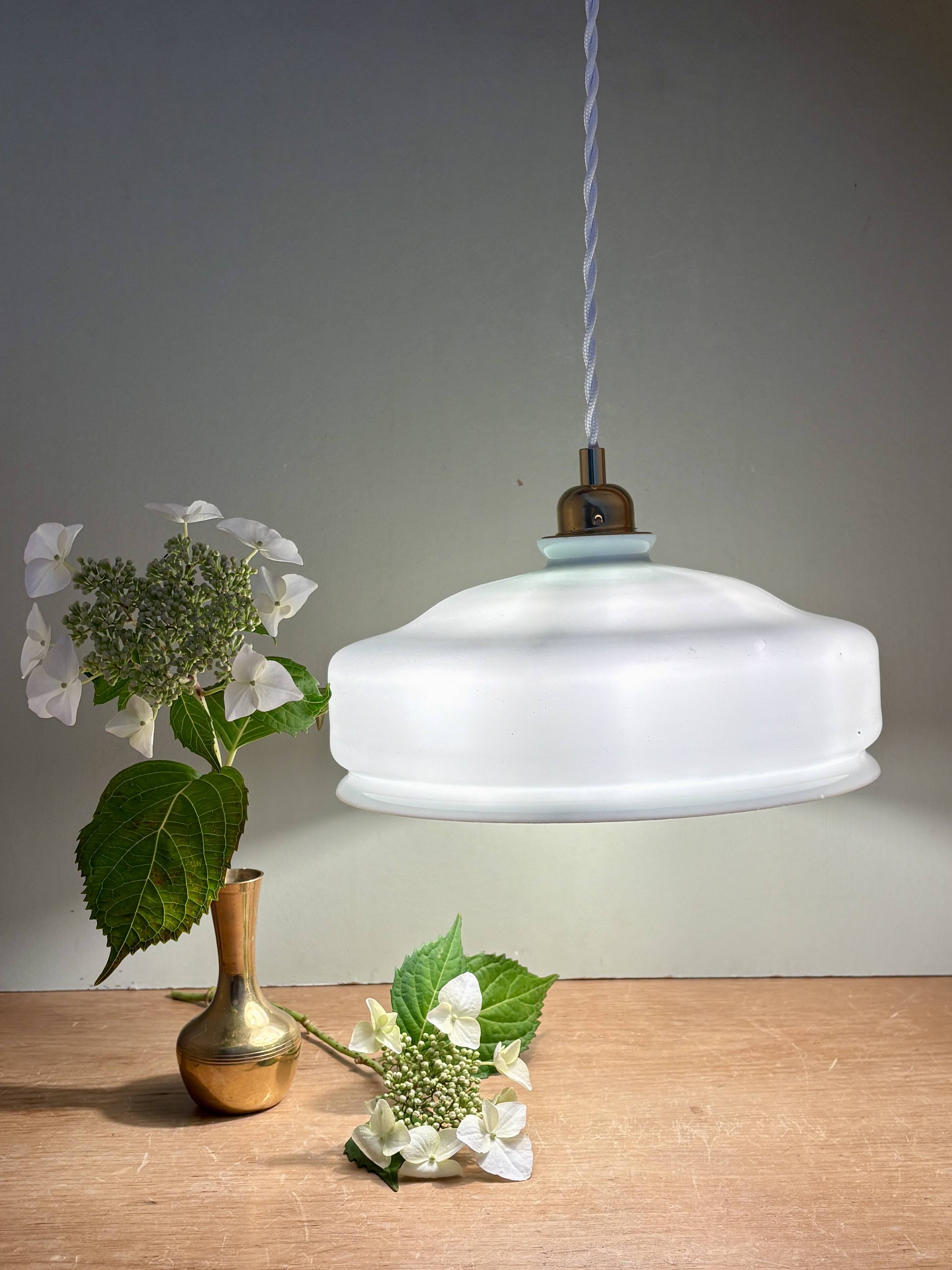 Vintage white opaline lampshade pendant light
