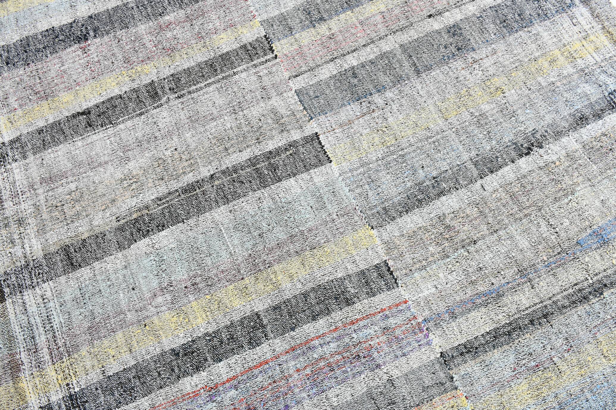 7x10 Yellow Black Striped Vintage Rug, 220x304Cm