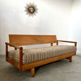 Old wooden sofa vintage brutalist design 60s