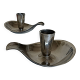 Pair of Atla Denmark Scandinavian candlesticks in silver metal