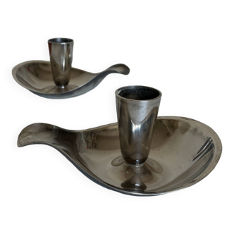 Pair of Atla Denmark Scandinavian candlesticks in silver metal